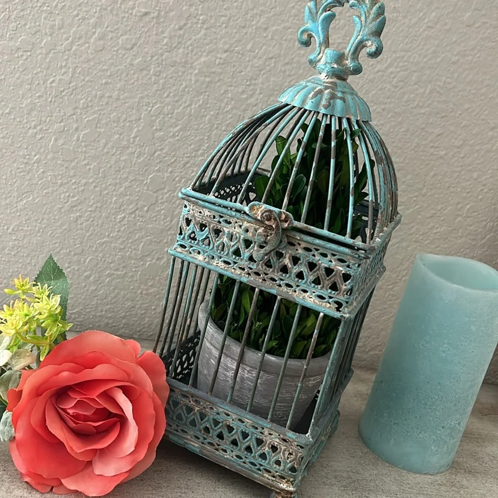 Vintage Inspired Shabby Chic Cottage Farmhouse Rustic Distressed aqua lantern